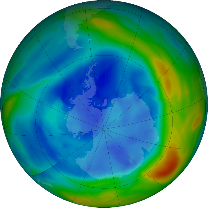 Antarctic ozone map for 19 August 2020